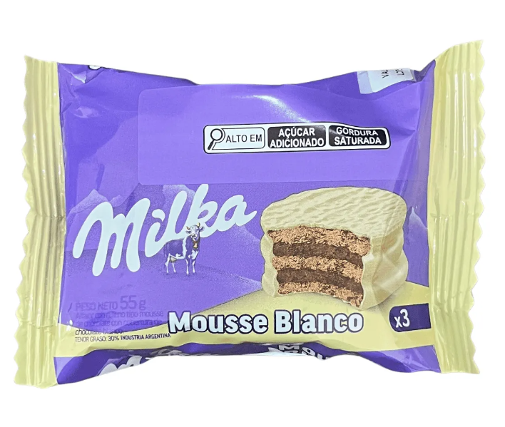 Alfajor Argentino Milka Mousse Blanco 55g - Cobertura de Chocolate Branco dos Alpes