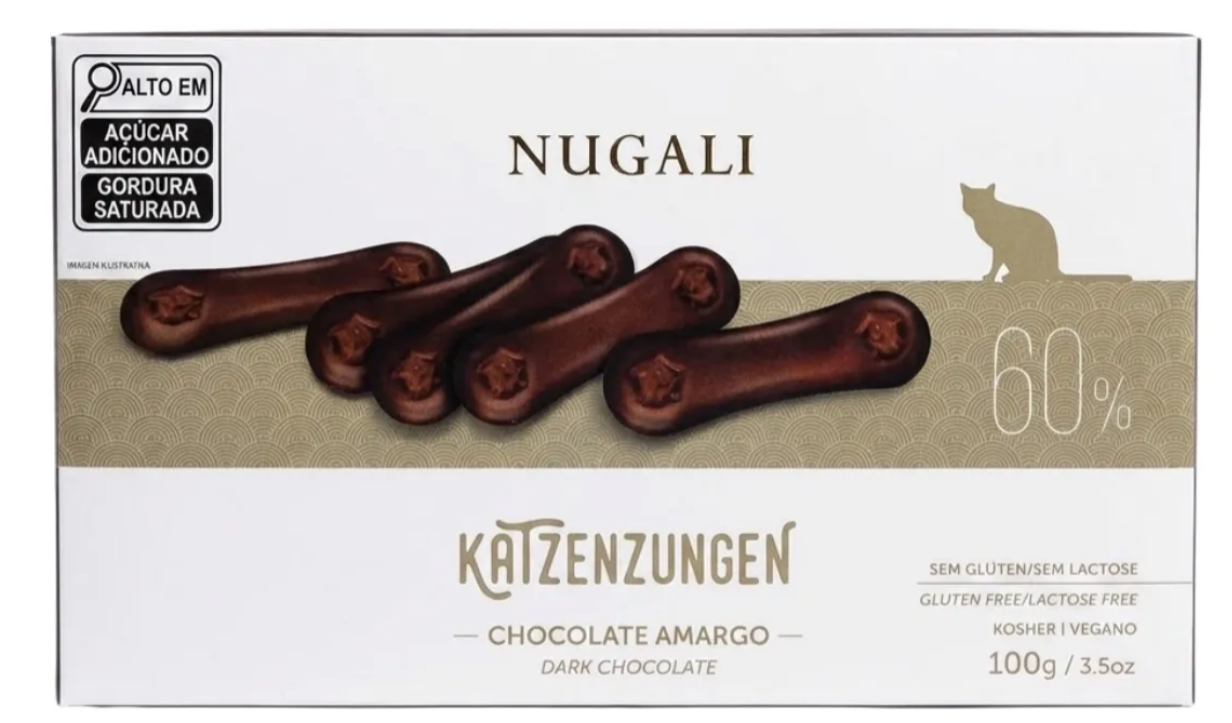 Chocolate Língua de Gato Amargo 60% Cacau Nugali 100g - Puro Cacau Sem Glúten