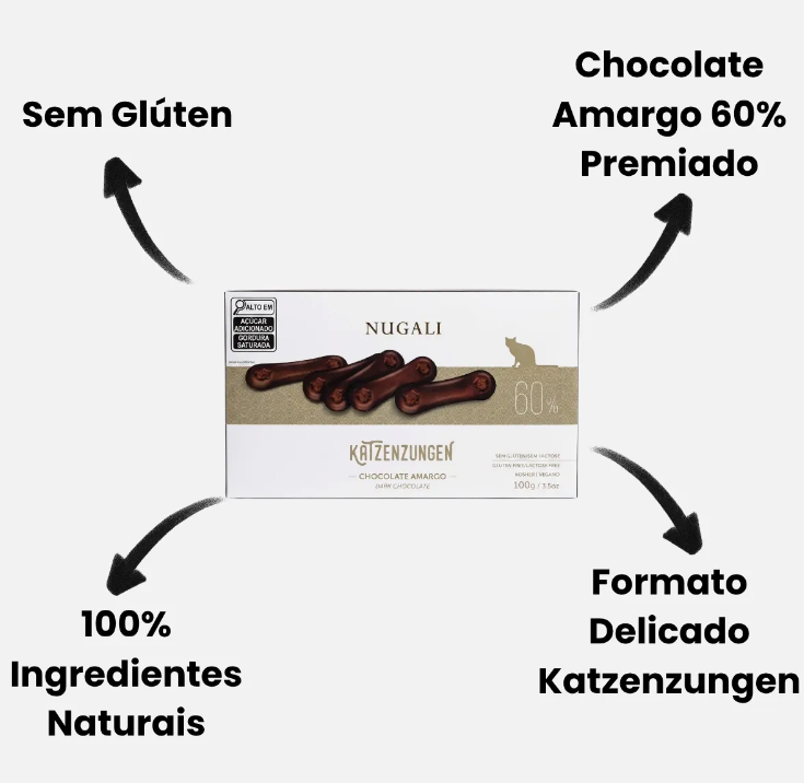 Chocolate Língua de Gato Amargo 60% Cacau Nugali 100g - Puro Cacau Sem Glúten