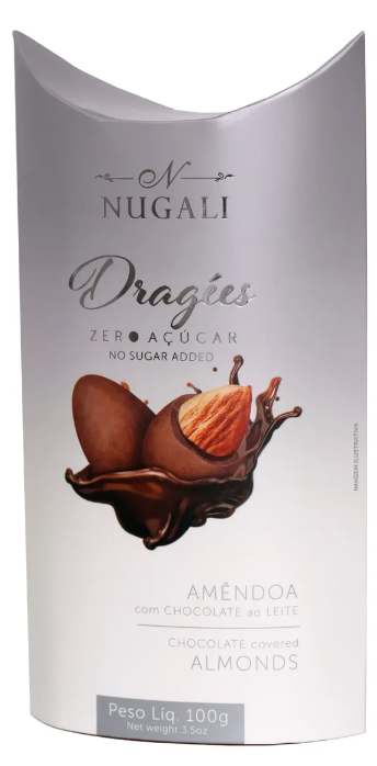 Dragées de Amêndoa com Chocolate ao Leite Zero Açúcar Nugali 100g - Sem Glúten